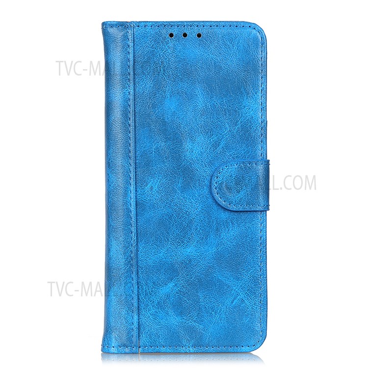 Double Stitching Line Crazy Horse Texture Split Leather Case Shockproof Protective Cover with Stand Wallet for Xiaomi Redmi Note 11 - Blue-2