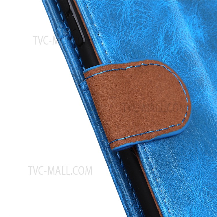 Double Stitching Line Crazy Horse Texture Split Leather Case Shockproof Protective Cover with Stand Wallet for Xiaomi Redmi Note 11 - Blue-6