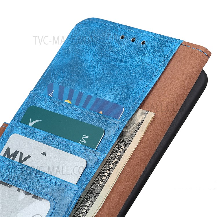 Double Stitching Line Crazy Horse Texture Split Leather Case Shockproof Protective Cover with Stand Wallet for Xiaomi Redmi Note 11 - Blue-7