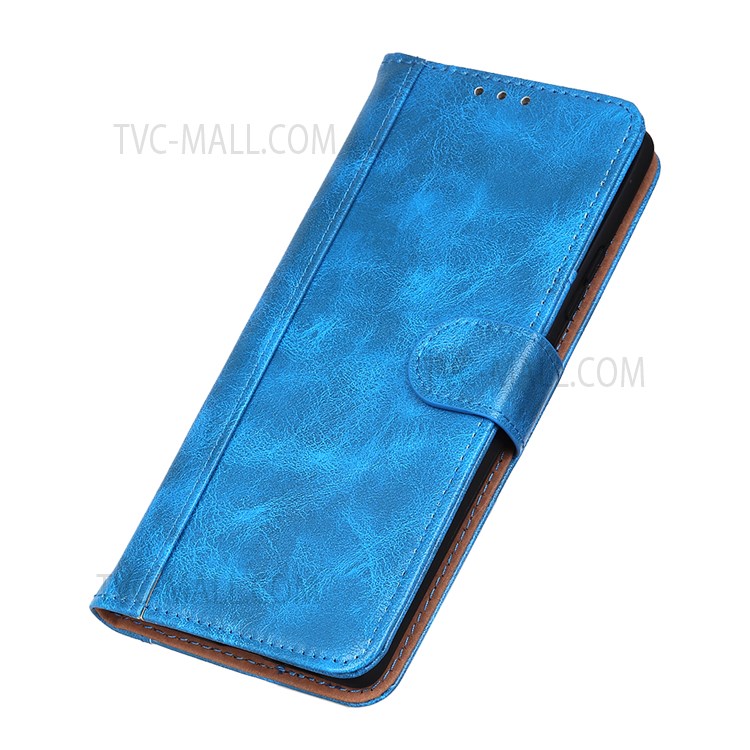 Double Stitching Line Crazy Horse Texture Split Leather Case Shockproof Protective Cover with Stand Wallet for Xiaomi Redmi Note 11 - Blue-8