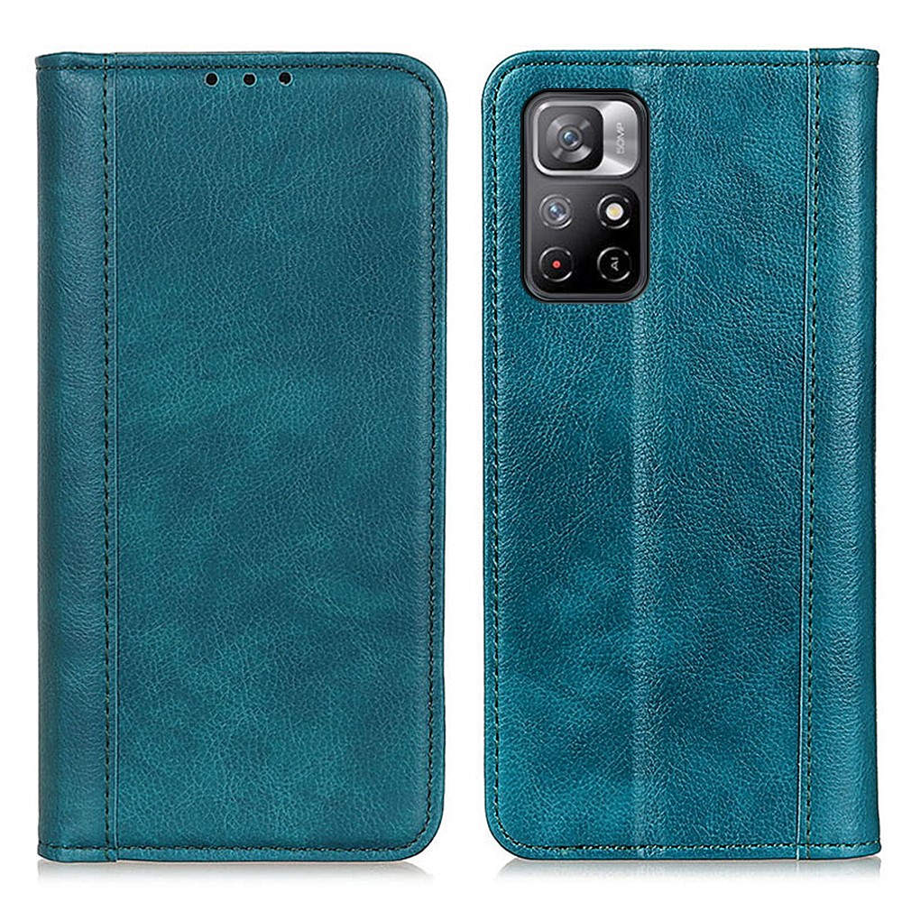 Magnetic Auto Closure Litchi Texture Split Leather Foldable Stand Phone Cover Wallet Shell for Xiaomi Redmi Note 11 - Green-1