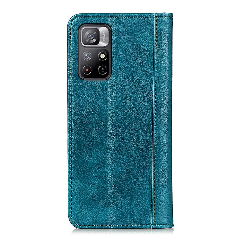 Magnetic Auto Closure Litchi Texture Split Leather Foldable Stand Phone Cover Wallet Shell for Xiaomi Redmi Note 11 - Green-3