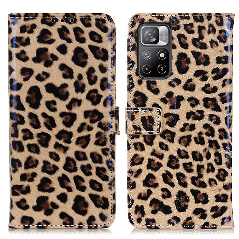 Full Coverage Leopard Pattern Magnetic Closure PU Leather Wallet Stand Flip Folio Phone Cover for Xiaomi Redmi Note 11-1