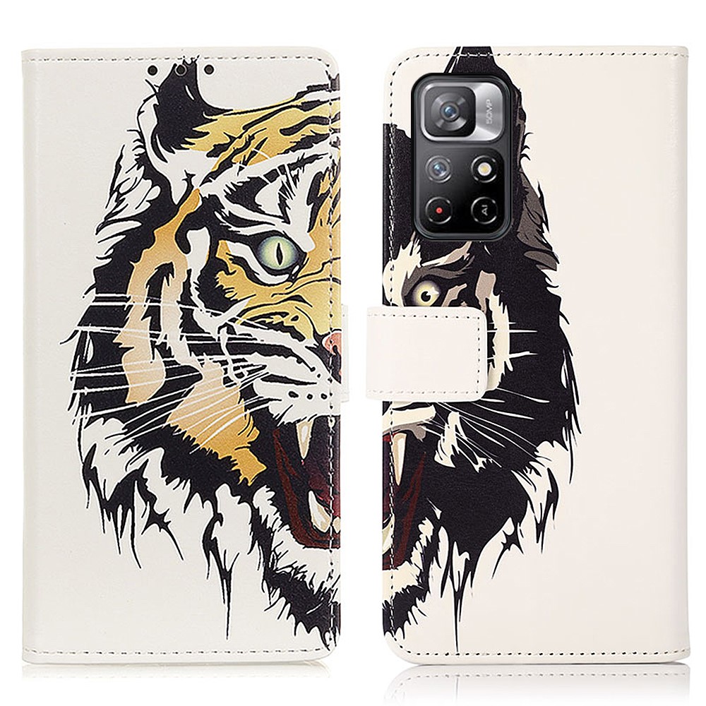 Pattern Printing PU Leather Wallet Case Magnetic Closure Well-protected Flip Stand Cover for Xiaomi Redmi Note 11 - Tiger-1