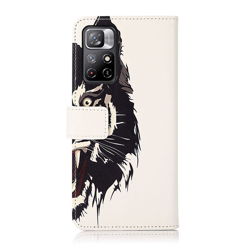 Pattern Printing PU Leather Wallet Case Magnetic Closure Well-protected Flip Stand Cover for Xiaomi Redmi Note 11 - Tiger-3