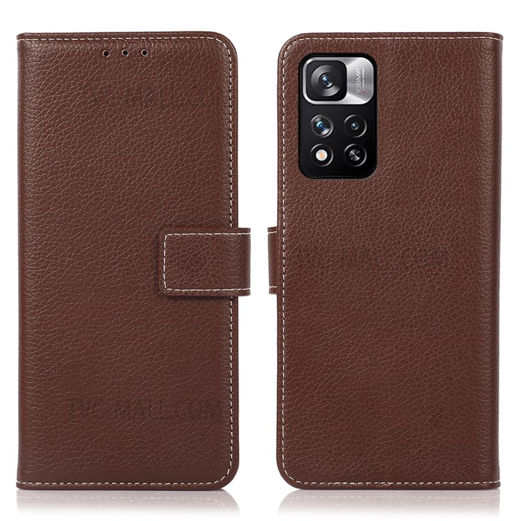 Litchi Texture Stand Wallet Magnetic Clasp Shockproof Protective PU Leather Phone Cover for Xiaomi Redmi Note 11 Pro/Note 11 Pro+ - Brown-1