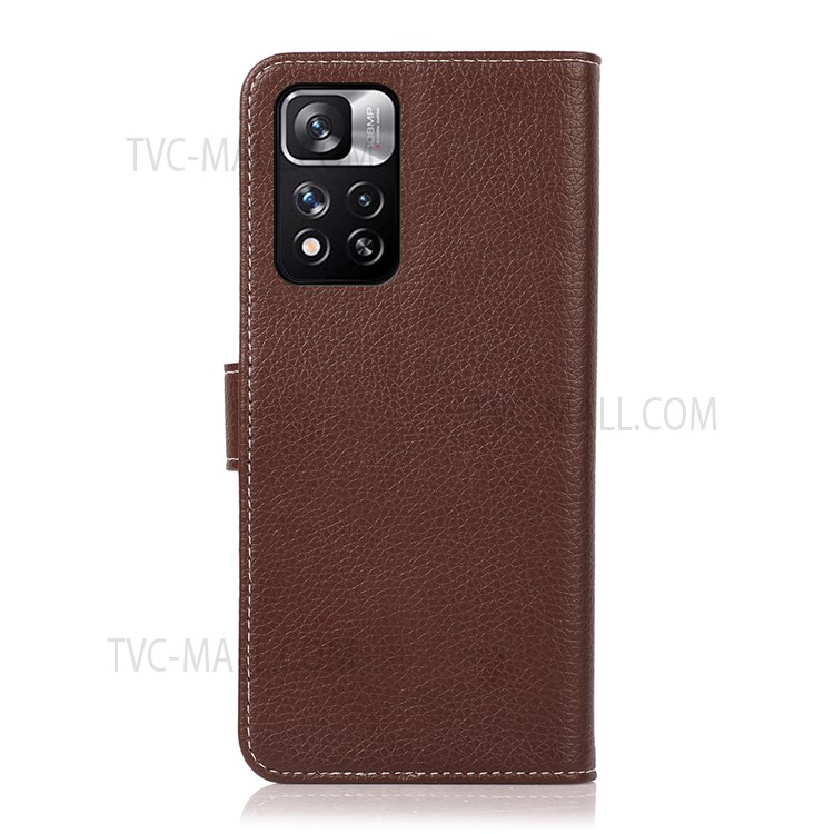 Litchi Texture Stand Wallet Magnetic Clasp Shockproof Protective PU Leather Phone Cover for Xiaomi Redmi Note 11 Pro/Note 11 Pro+ - Brown-3