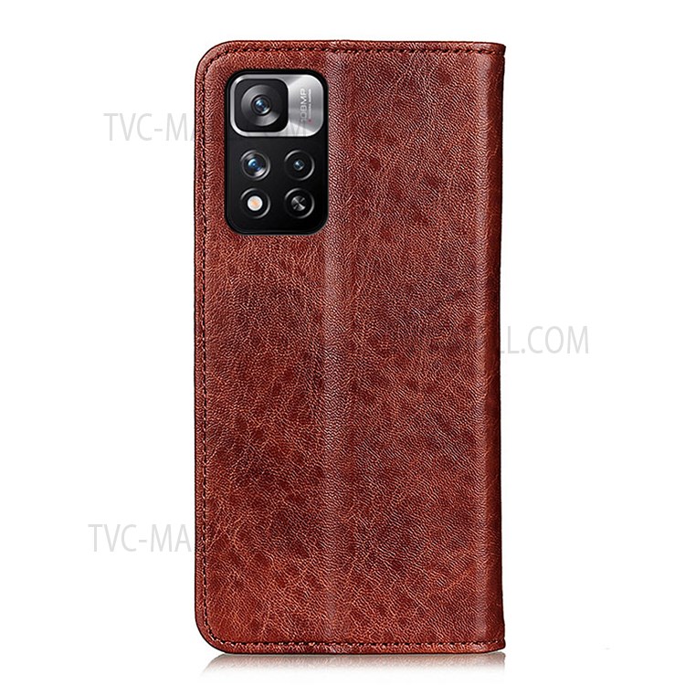 Crazy Horse Texture Auto-absorbed Closure Magnet Leather Case Stand Phone Cover with Wallet for Xiaomi Redmi Note 11 Pro/Note 11 Pro+ - Brown-3