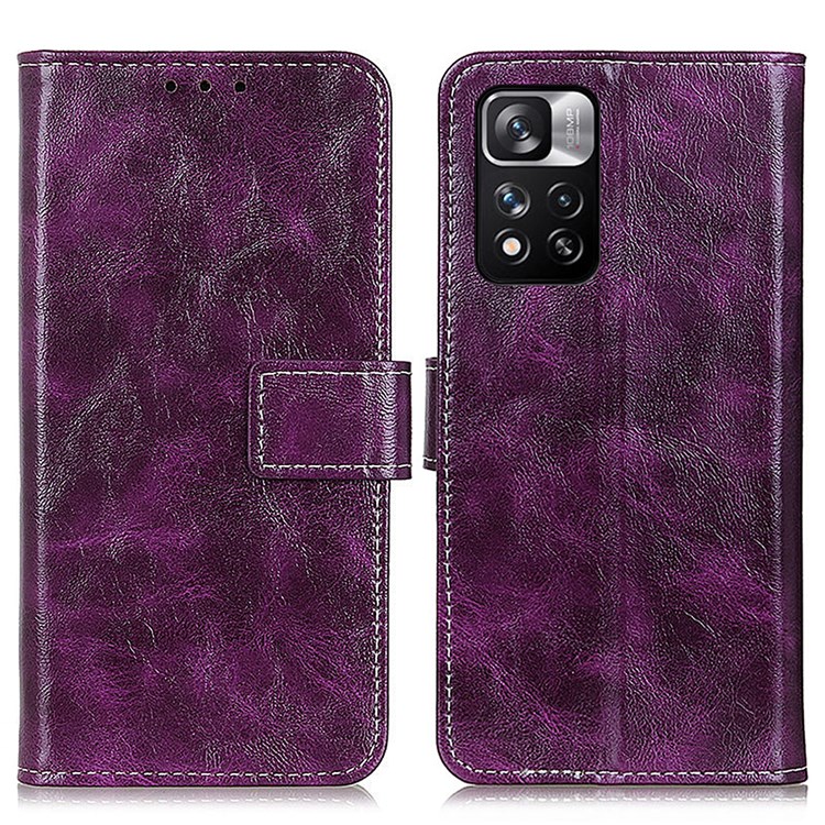 Retro Style Crazy Horse Texture Foldable Stand Leather Phone Wallet Case for Xiaomi Redmi Note 11 Pro/Note 11 Pro+ - Purple-1