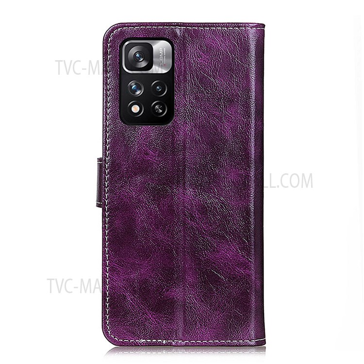 Retro Style Crazy Horse Texture Foldable Stand Leather Phone Wallet Case for Xiaomi Redmi Note 11 Pro/Note 11 Pro+ - Purple-3
