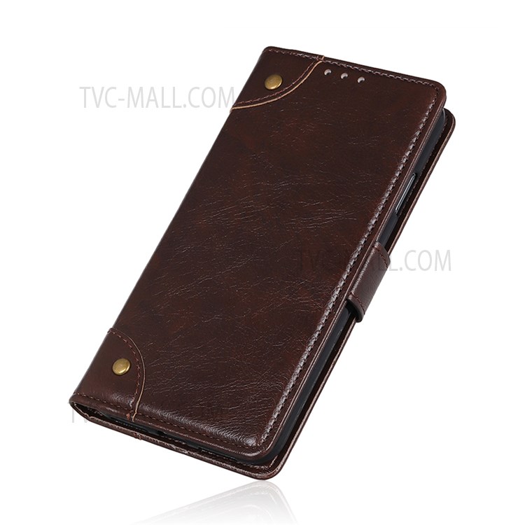 Nappa Texture Brass Button Protective Leather Phone Cover with Wallet Stand for Xiaomi Redmi Note 11 Pro/Note 11 Pro+ - Coffee-8