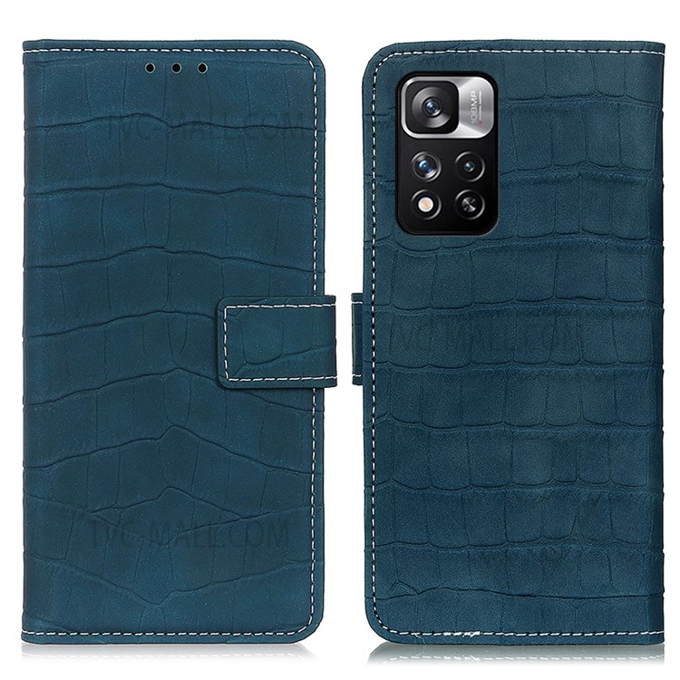 Stand Wallet Crocodile Texture Leather Phone Case Protector with Magnetic Clasp Closure for Xiaomi Redmi Note 11 Pro/Note 11 Pro+ - Green-1