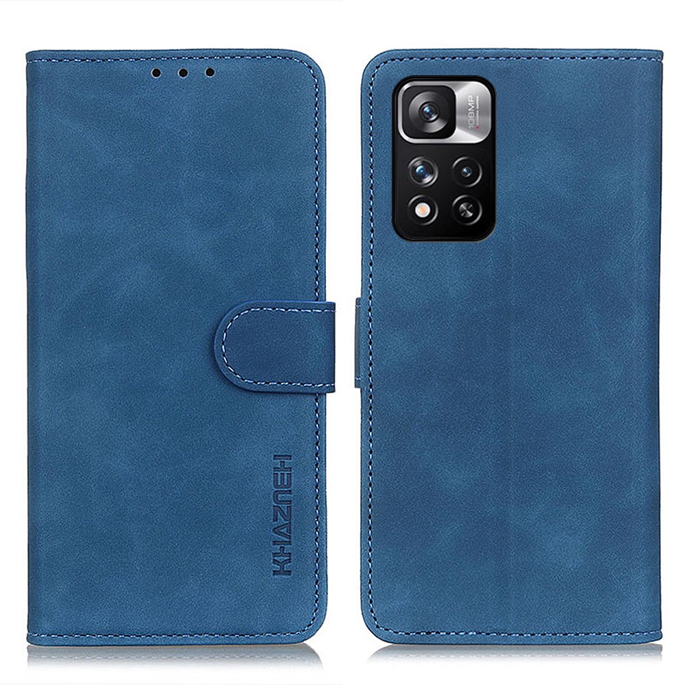 KHAZNEH Vintage PU Leather Wallet Dual-sided Magnetic Clasp Well-protected Flip Cover with Stand for Xiaomi Redmi Note 11 Pro/Note 11 Pro+ - Blue-1