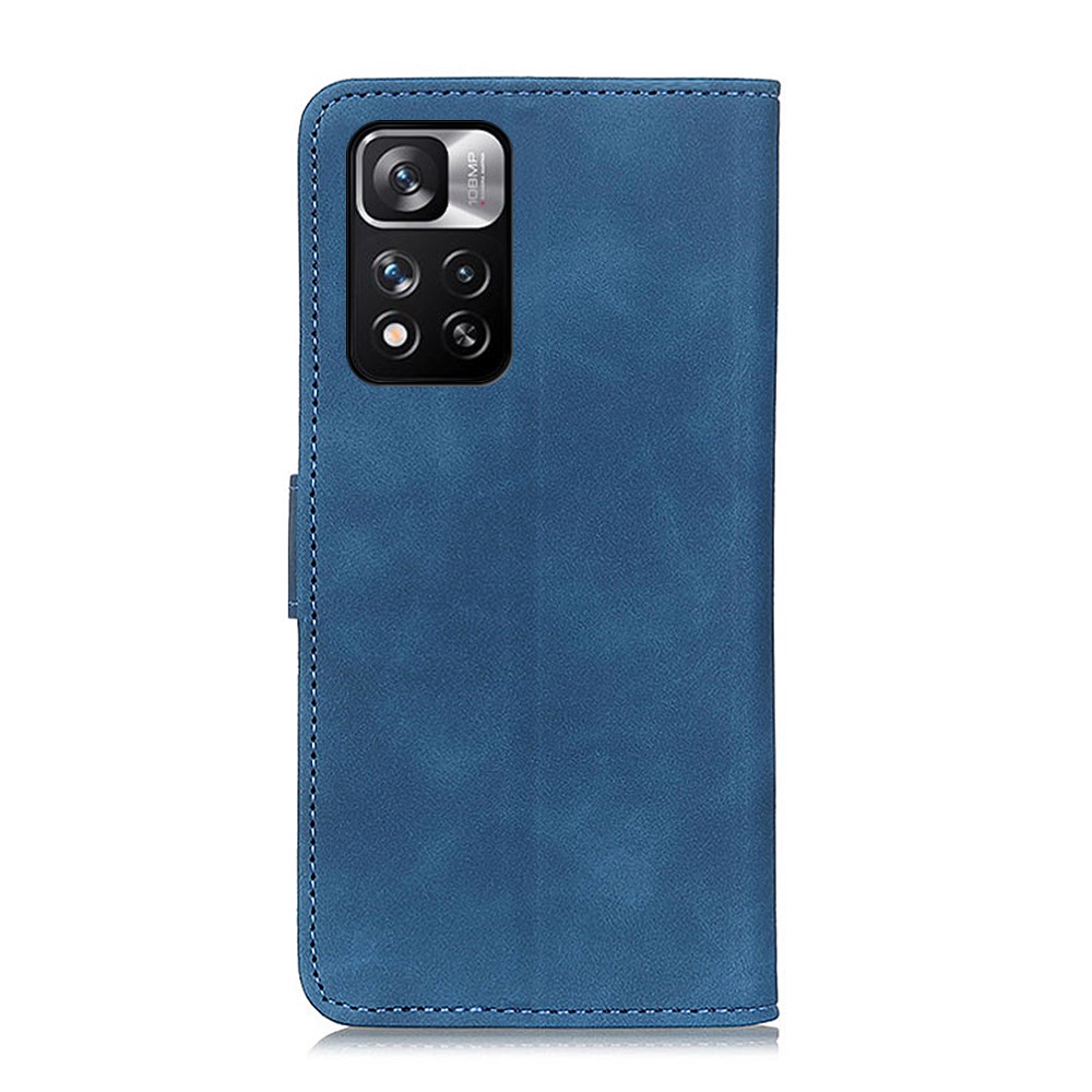 KHAZNEH Vintage PU Leather Wallet Dual-sided Magnetic Clasp Well-protected Flip Cover with Stand for Xiaomi Redmi Note 11 Pro/Note 11 Pro+ - Blue-3