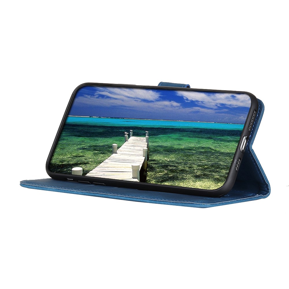 KHAZNEH Vintage PU Leather Wallet Dual-sided Magnetic Clasp Well-protected Flip Cover with Stand for Xiaomi Redmi Note 11 Pro/Note 11 Pro+ - Blue-5