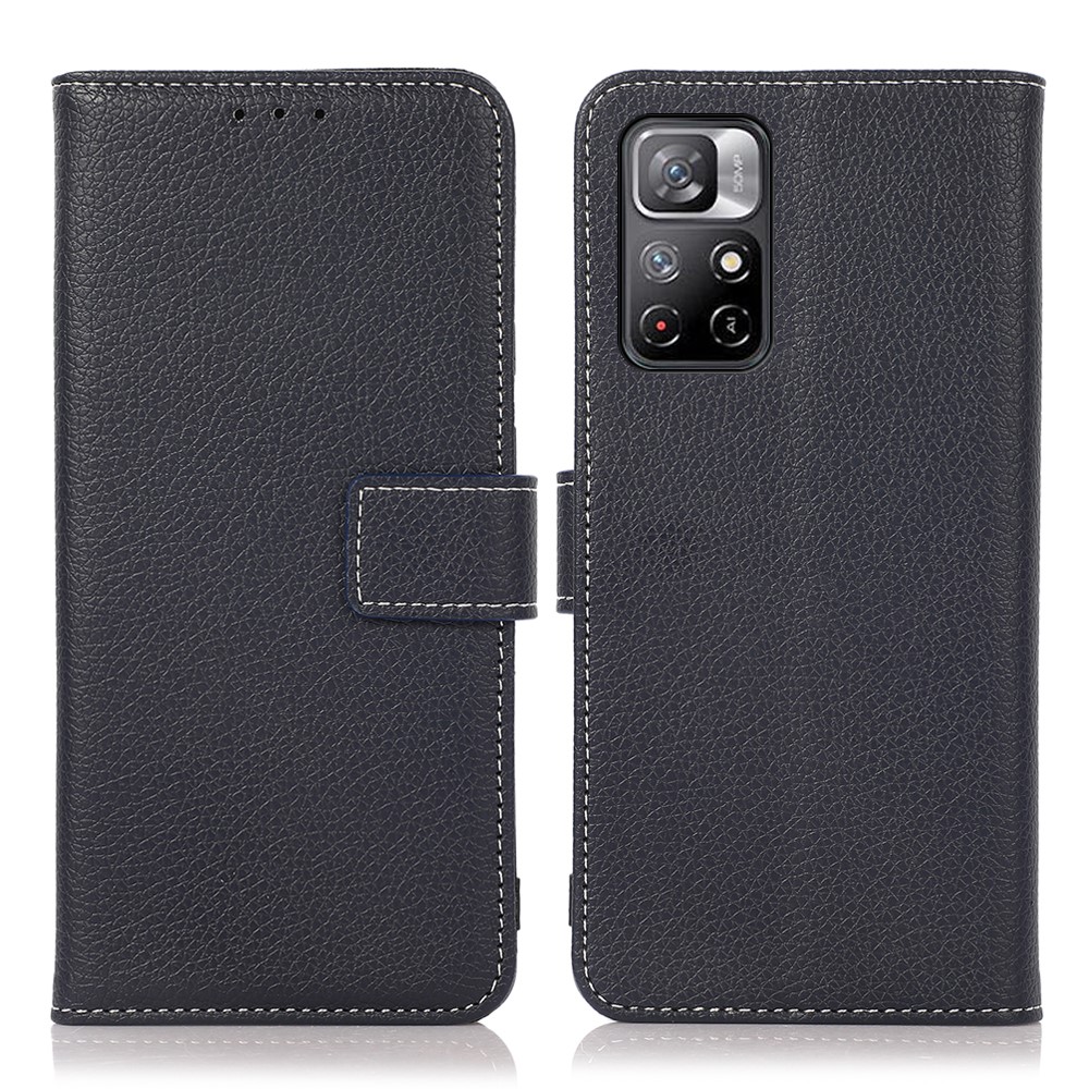 Litchi Texture Shockproof Drop-resistant Leather Phone Cover Stand Wallet Case Shell for Xiaomi Redmi Note 11 - Blue-1