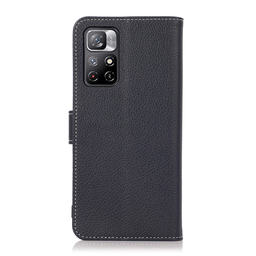 Litchi Texture Shockproof Drop-resistant Leather Phone Cover Stand Wallet Case Shell for Xiaomi Redmi Note 11 - Blue-3