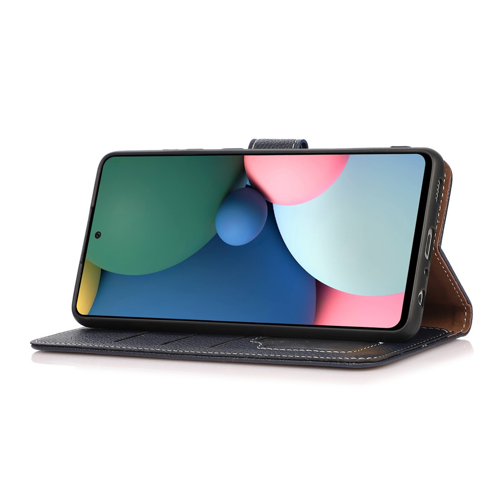 Litchi Texture Shockproof Drop-resistant Leather Phone Cover Stand Wallet Case Shell for Xiaomi Redmi Note 11 - Blue-5