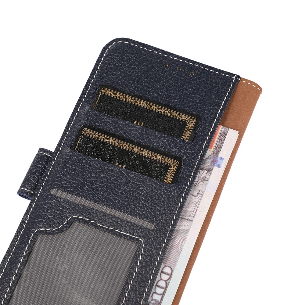 Litchi Texture Shockproof Drop-resistant Leather Phone Cover Stand Wallet Case Shell for Xiaomi Redmi Note 11 - Blue-6