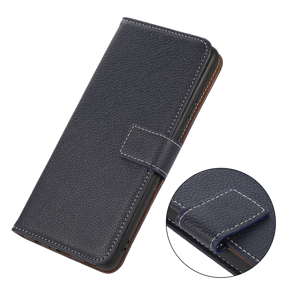 Litchi Texture Shockproof Drop-resistant Leather Phone Cover Stand Wallet Case Shell for Xiaomi Redmi Note 11 - Blue-7
