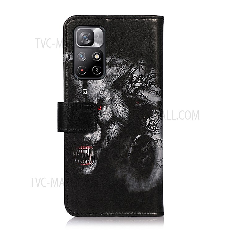 Pattern Printing Wallet Stand Magnetic Clasp Anti-drop Leather Phone Flip Cover Shell for Xiaomi Redmi Note 11 - Wolf-3