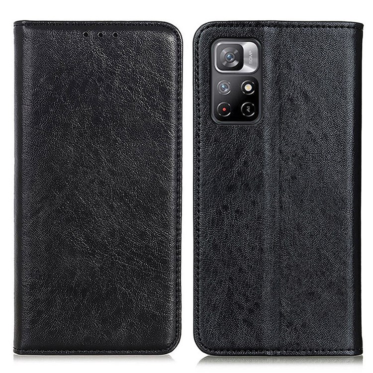 Crazy Horse Texture Magnetic Auto-absorbed Leather Wallet Stand Case Phone Protector for Xiaomi Redmi Note 11 - Black-1