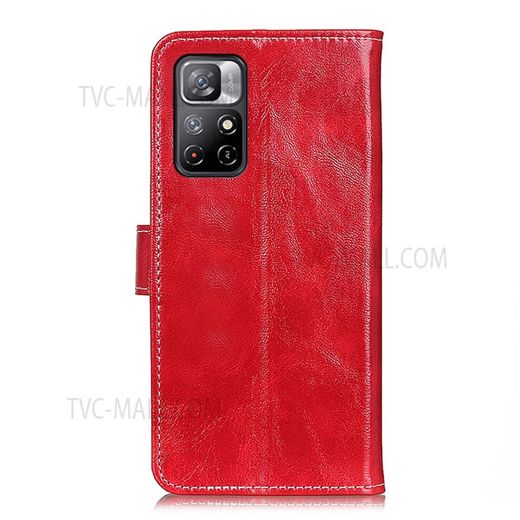 Drop and Shock Protection Vintage Style Crazy Horse Texture PU Leather Wallet Stand Flip Phone Shell Case for Xiaomi Redmi Note 11 - Red-3