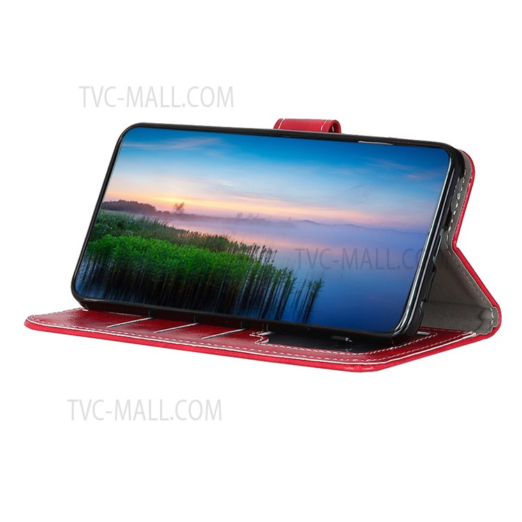 Drop and Shock Protection Vintage Style Crazy Horse Texture PU Leather Wallet Stand Flip Phone Shell Case for Xiaomi Redmi Note 11 - Red-5
