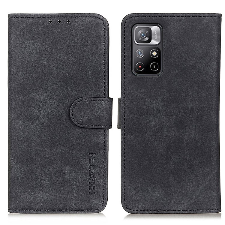 KHAZNEH Vintage PU Leather Wallet Dual-sided Magnetic Clasp Drop-proof Flip Cover with Stand for Xiaomi Redmi Note 11 - Black-1