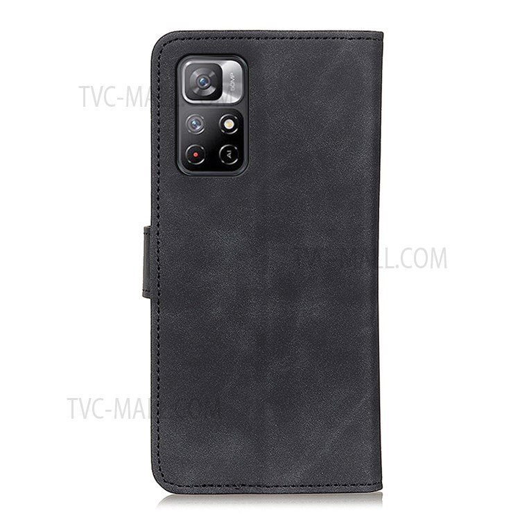 KHAZNEH Vintage PU Leather Wallet Dual-sided Magnetic Clasp Drop-proof Flip Cover with Stand for Xiaomi Redmi Note 11 - Black-3