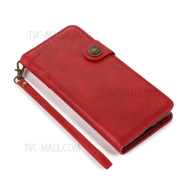 KHAZNEH PU Leather Wallet Stand Drop Protection Magnetic Closure Phone Case Cover with Wrist Strap for Xiaomi Redmi Note 11 - Red-7