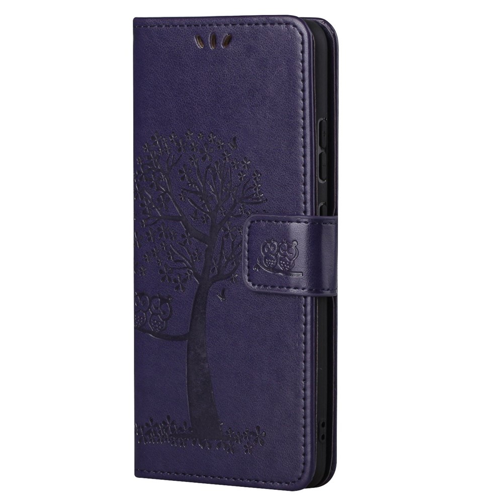 Folio Flip Owl Tree Imprint Well-Protected Anti-Drop Stylish Leather Wallet Phone Case Shell with Stand for Xiaomi Redmi Note 11 - Dark Purple-2