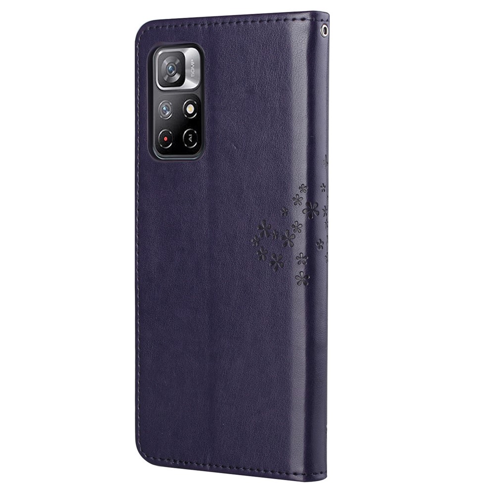 Folio Flip Owl Tree Imprint Well-Protected Anti-Drop Stylish Leather Wallet Phone Case Shell with Stand for Xiaomi Redmi Note 11 - Dark Purple-3