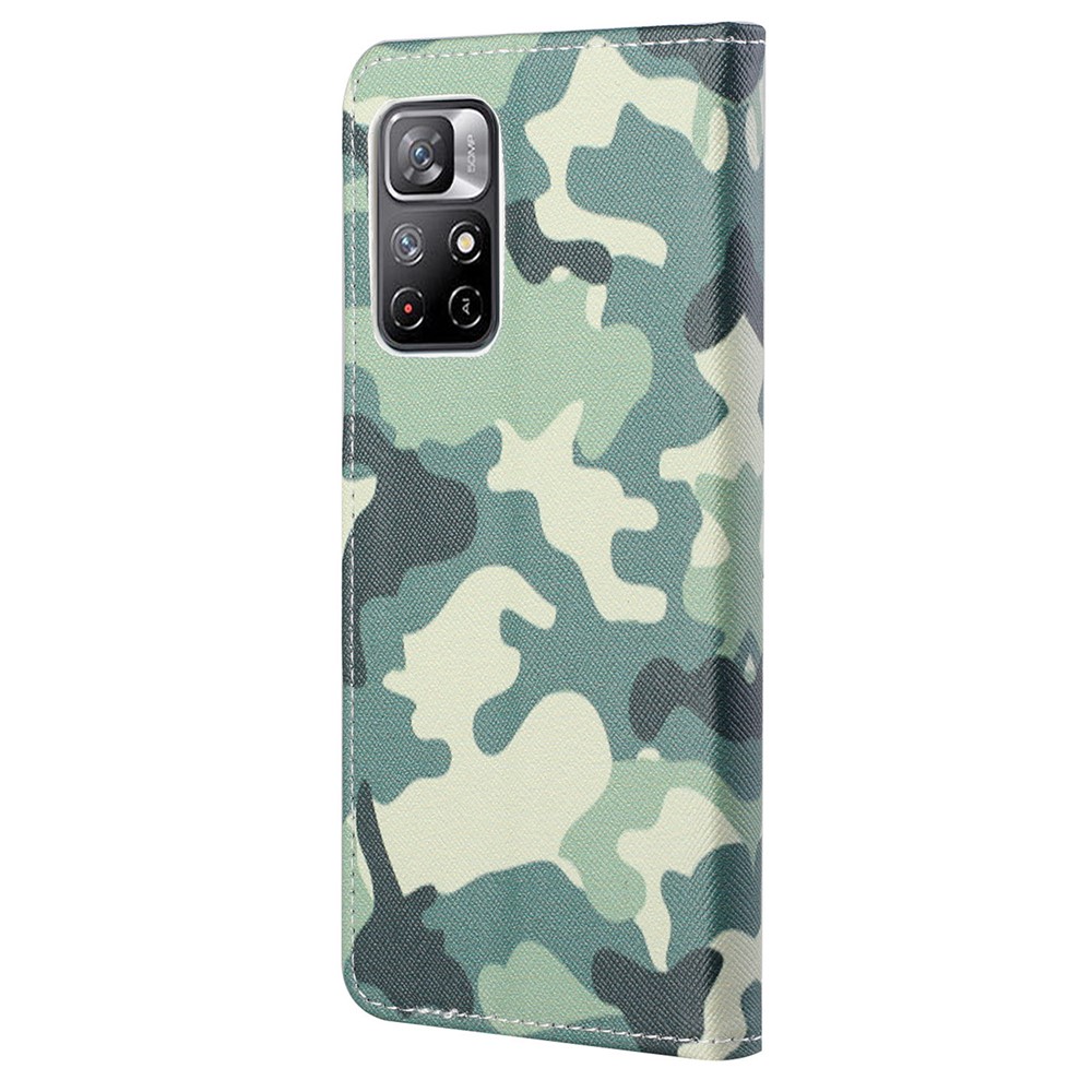Pattern Printing Phone Case Scratch-resistant Cross Texture PU Leather Wallet Design Cover with Stand for Xiaomi Redmi Note 11/Poco M4 Pro 5G - Camouflage-3