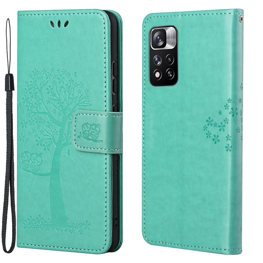 Fashionable Flip Phone Cover Owl Tree Imprint Well-Protected Anti-Drop Stylish Leather Wallet Phone Case Shell with Stand for Xiaomi Redmi Note 11 Pro+ / Redmi Note 11 Pro - Green-1