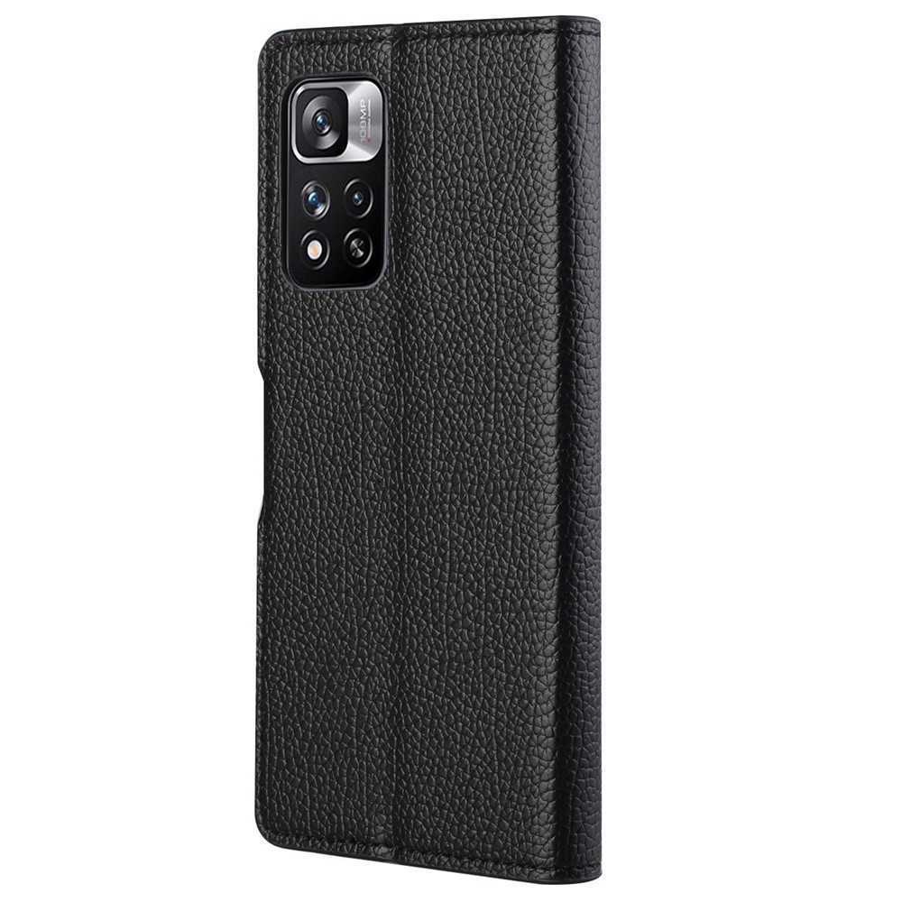 For Xiaomi Redmi Note 11 Pro/Note 11 Pro+ Litchi Skin Stand Leather Wallet Case Drop-proof Magnetic Clasp Cell Phone Protector Shell - Black-3