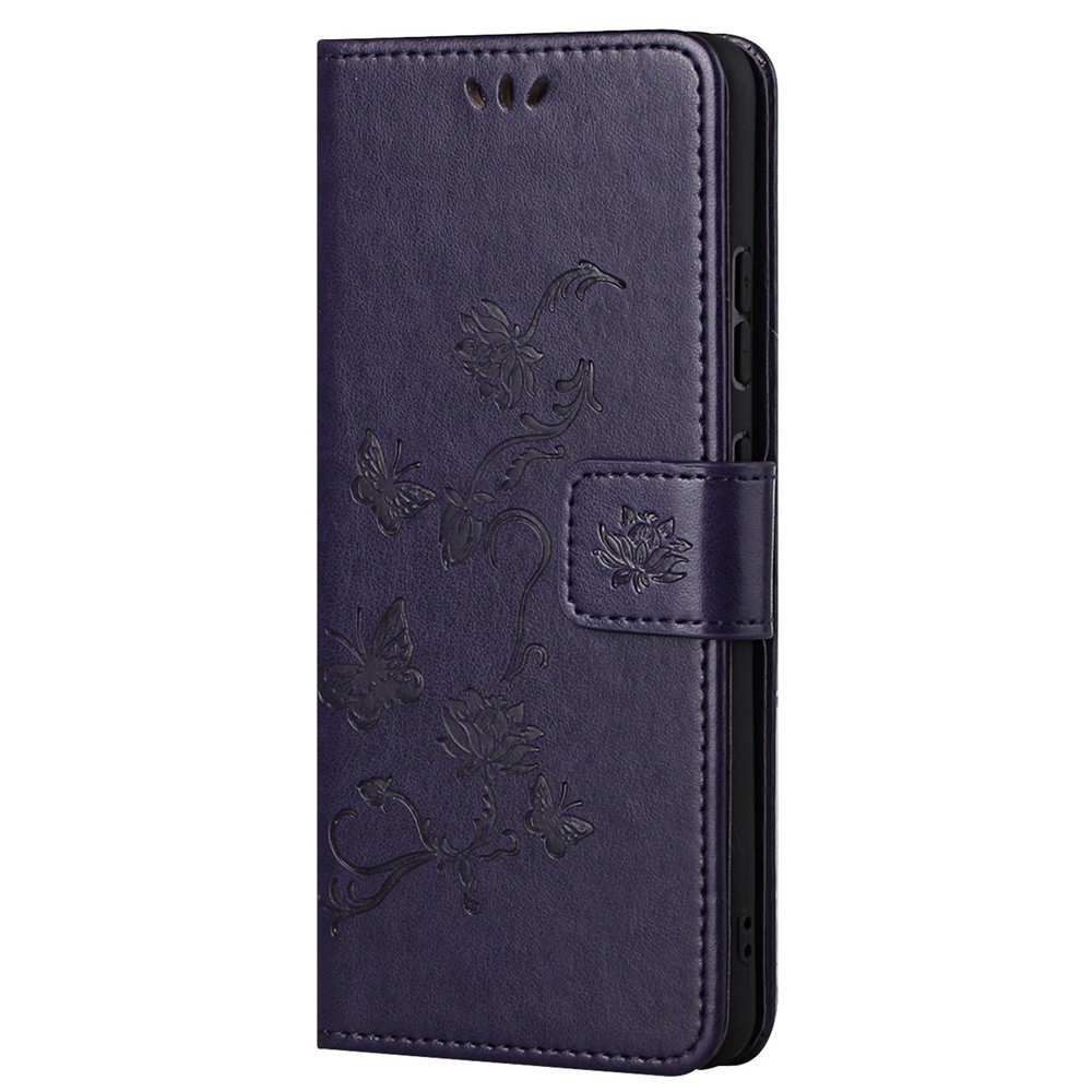 Imprinted Butterflies Flower Anti-fall PU Leather Protective Phone Stand Shell with Card Slots and Cash Pocket for Xiaomi Redmi Note 11 Pro+ / Redmi 11 Pro - Dark Purple-2