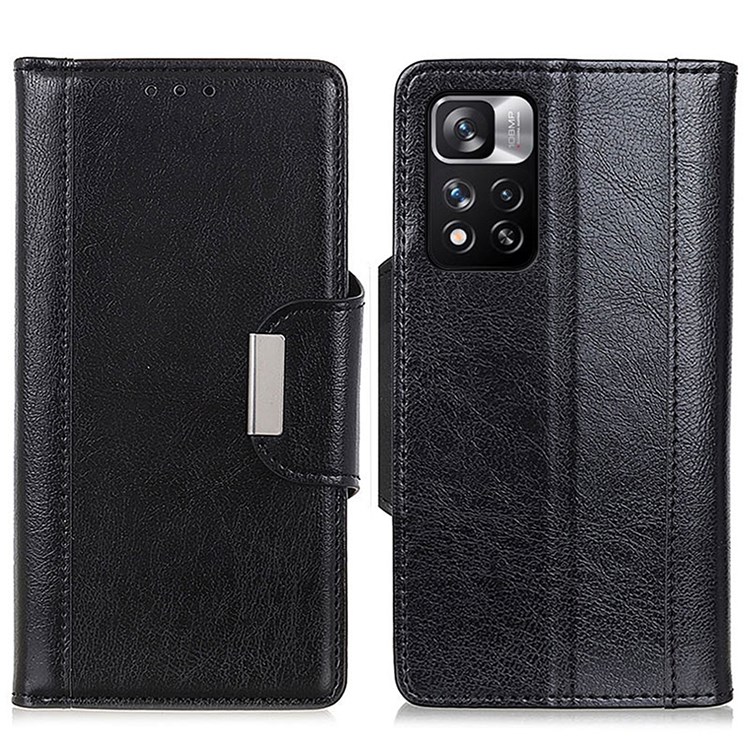 Flip Stand PU Leather TPU Interior Shockproof Wallet Magnetic Protective Case for Xiaomi Redmi Note 11 Pro / Note 11 Pro+ - Black-1