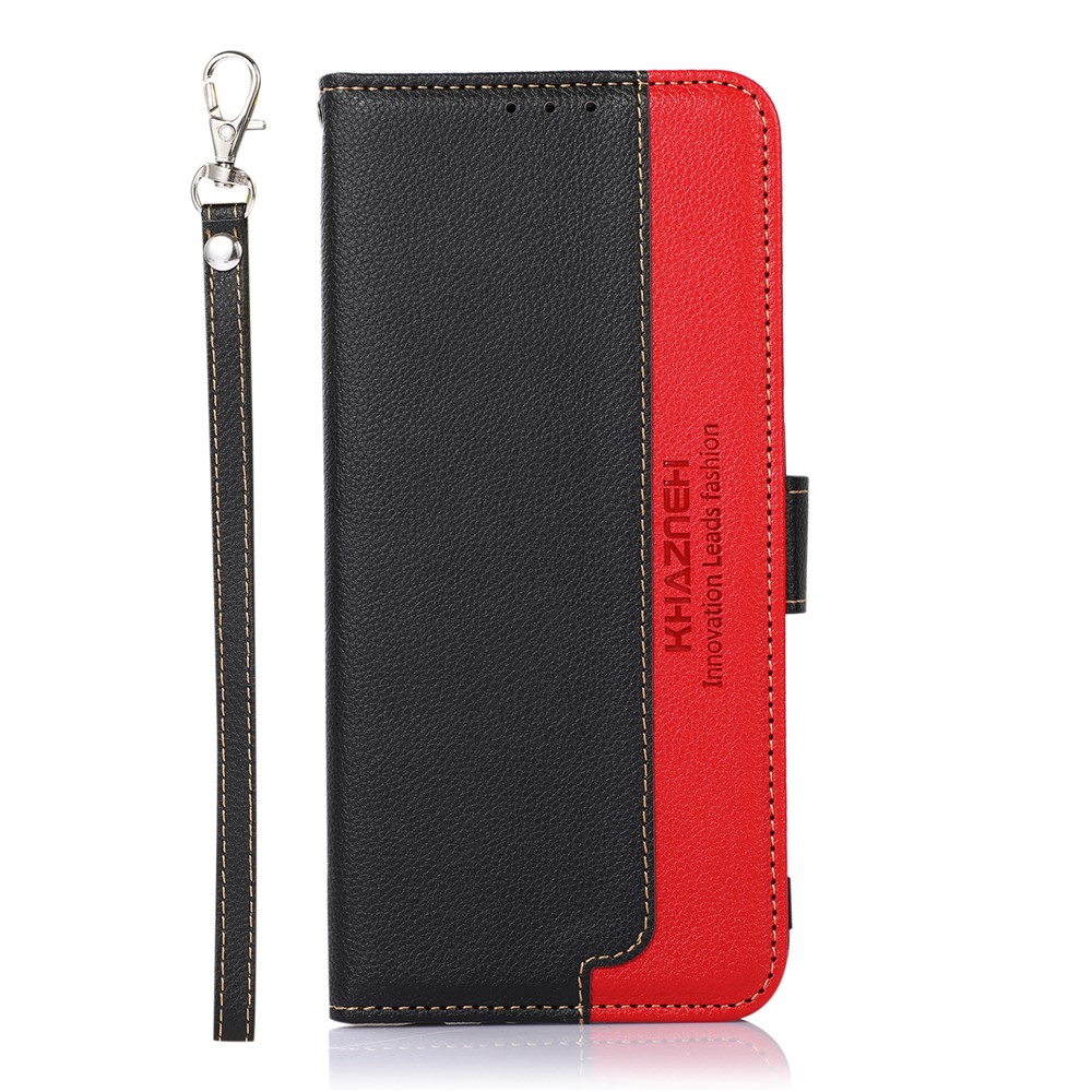 KHAZNEH RFID Litchi Texture Phone Case Blocking Anti-theft Swiping Protective Leather Cover with Stand Wallet for Xiaomi Redmi Note 11/Poco M4 Pro 5G - Black-2