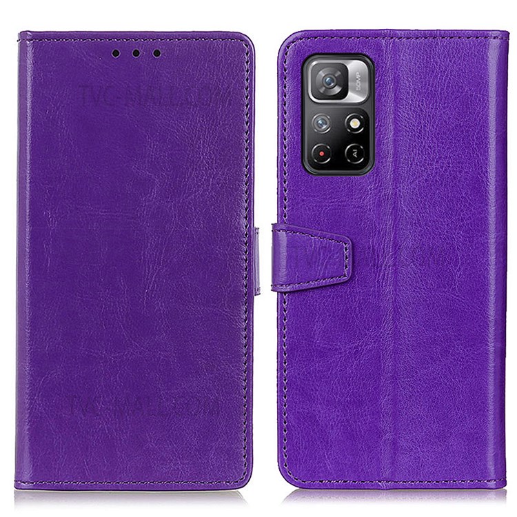 Stylish Full Protection Stand Feature PU Leather Wallet Flip Protective Phone Case for Xiaomi Redmi Note 11 / Poco M4 Pro 5G - Purple-1
