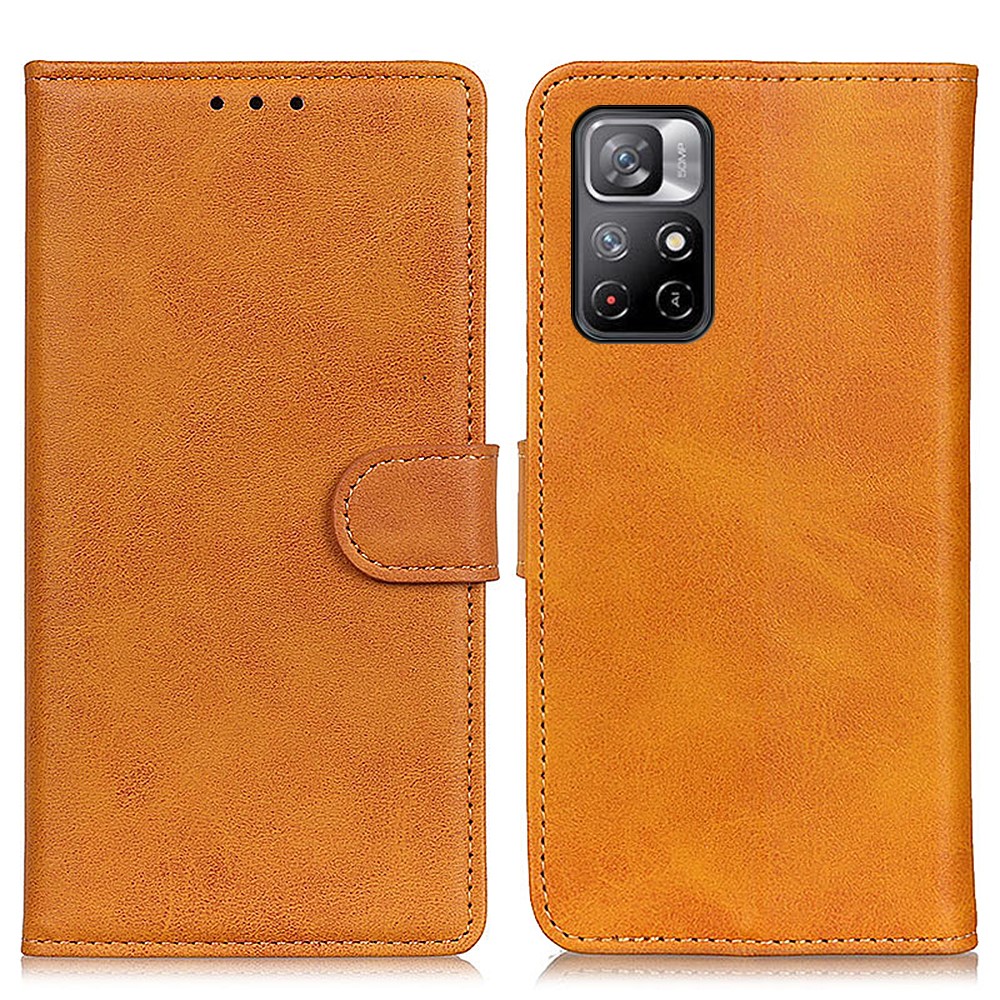 Well-Protected Magnetic Closure PU Leather + TPU Wallet Design Anti-Fall Flip Phone Cover with Stand for Xiaomi Redmi Note 11 - Brown-1
