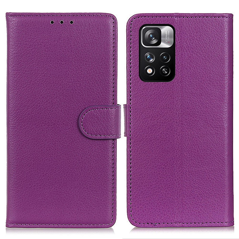 Classic Style Litchi Texture PU Leather Anti-shock Magnetic Clasp Phone Cover Stand Wallet Shell for Xiaomi Redmi Note 11 Pro/Note 11 Pro+ - Purple-1