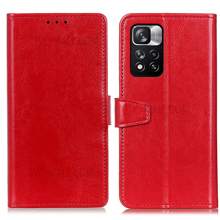 Full Protection Study Stand Design TPU + PU Leather Wallet Flip Protective Phone Case for Xiaomi Redmi Note 11 Pro+ / Redmi Note 11 Pro - Red-1