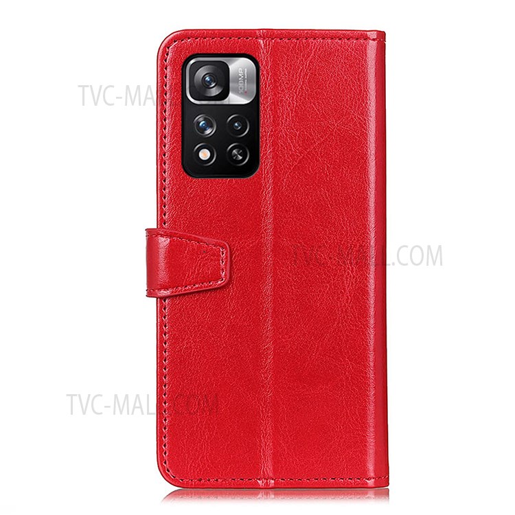 Full Protection Study Stand Design TPU + PU Leather Wallet Flip Protective Phone Case for Xiaomi Redmi Note 11 Pro+ / Redmi Note 11 Pro - Red-3