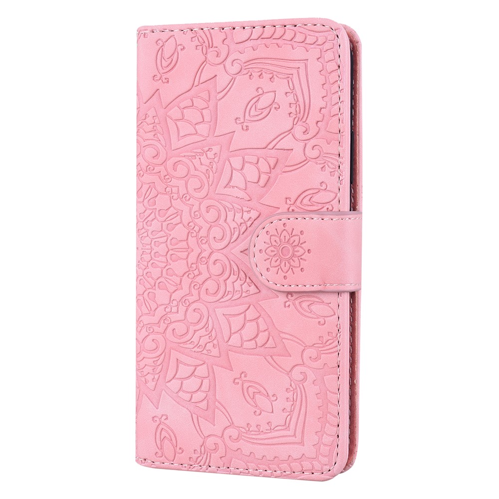 Imprint Flower Phone Cover Scratch-resistant Anti-fall Wallet Design Leather Case with Stand for Xiaomi Redmi Note 11/Poco M4 Pro 5G - Pink-2