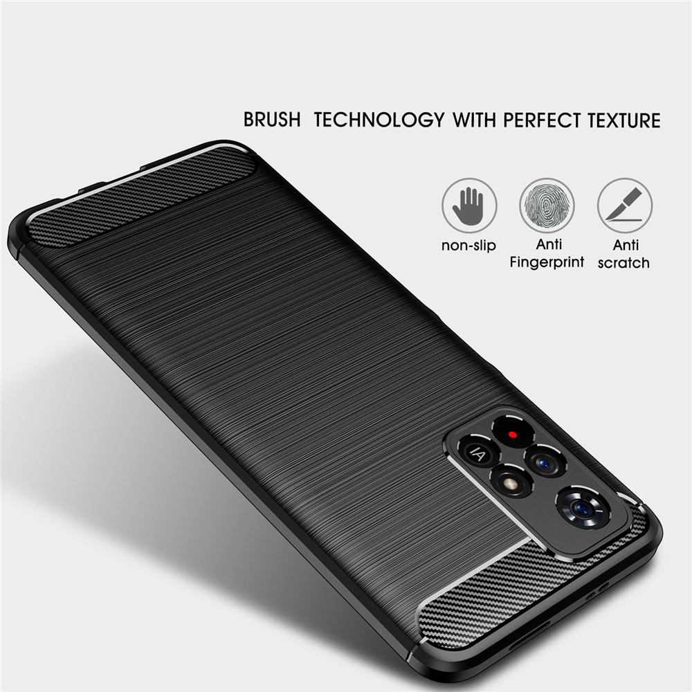 Carbon Fiber Brushed Style Soft TPU Slim Shockproof Back Cover Case for Xiaomi Redmi Note 11 / Poco M4 Pro 5G - Black-2