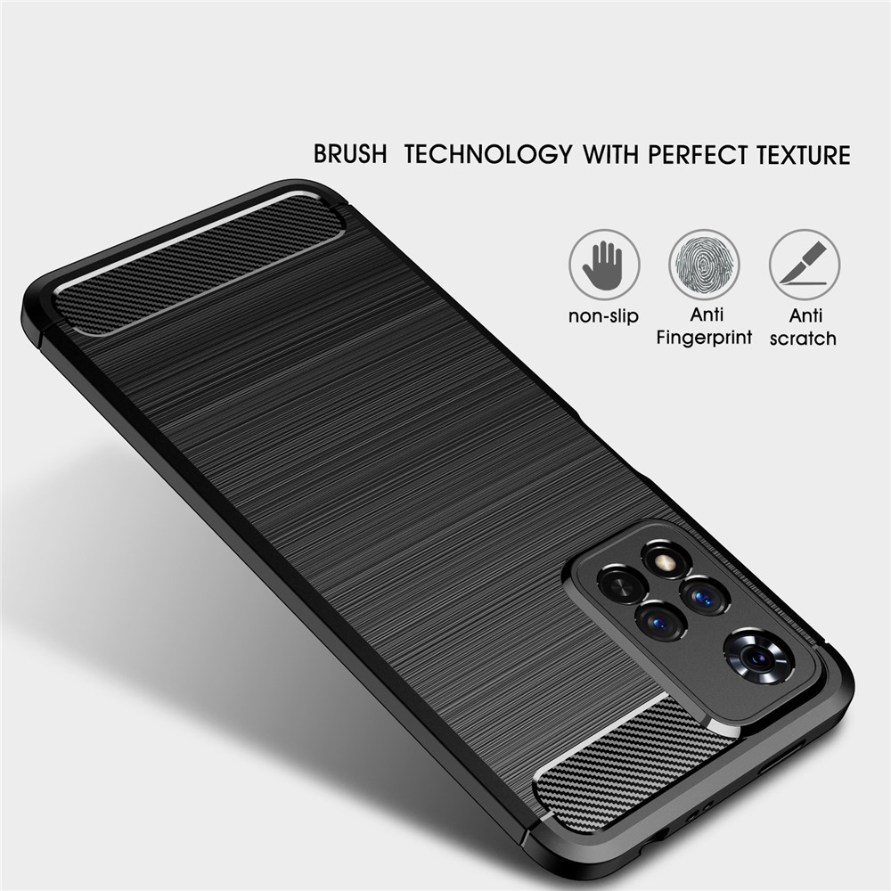 Carbon Fiber Brushed Style Soft TPU Slim Light Anti-slip Scratch-resistant Back Cover Shell for Xiaomi Redmi Note 11 Pro/Note 11 Pro+ - Black-3