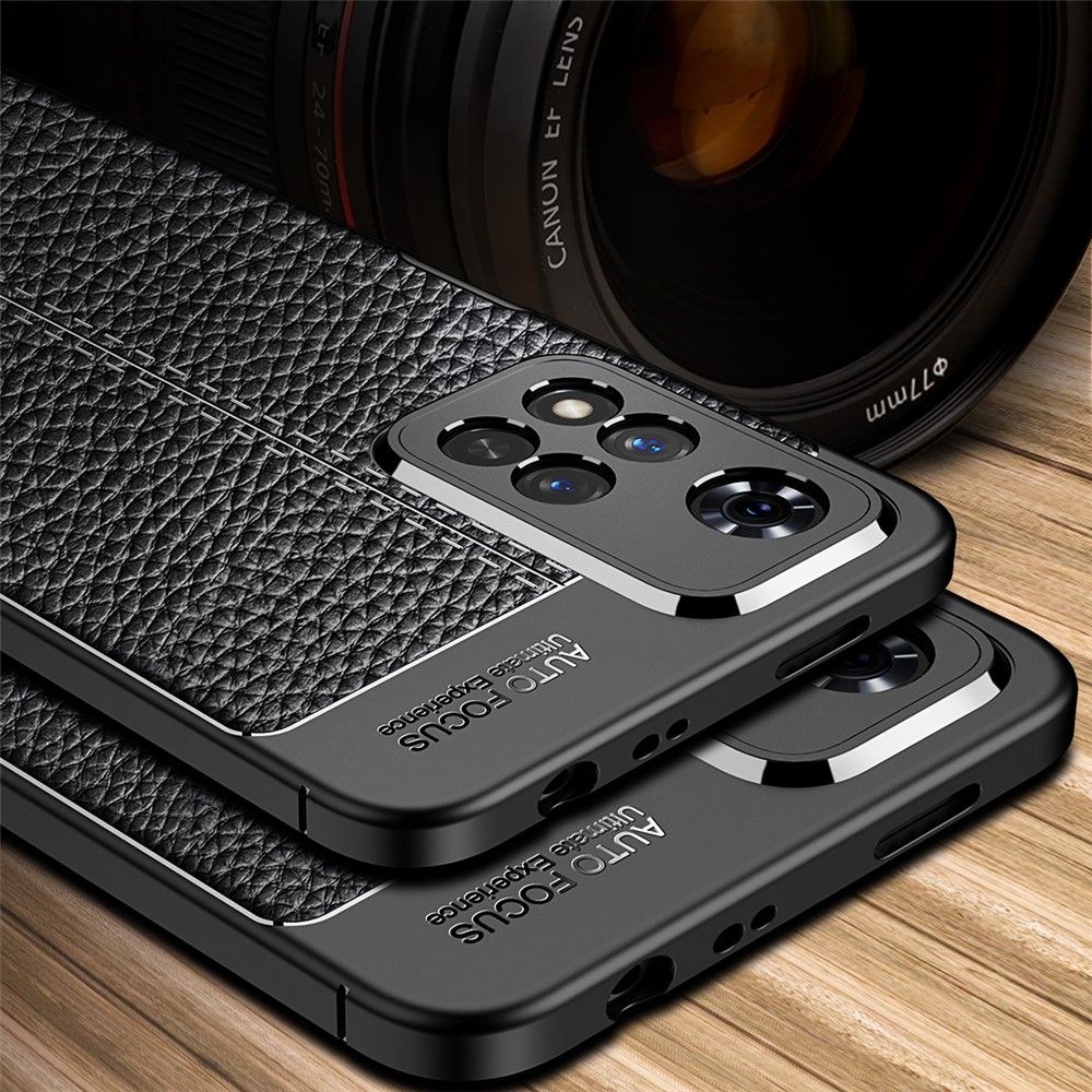 Light Thin Litchi Texture Flexible TPU Anti-scratch Phone Case Shell for Xiaomi Redmi Note 11 Pro/Note 11 Pro+ - Black-6