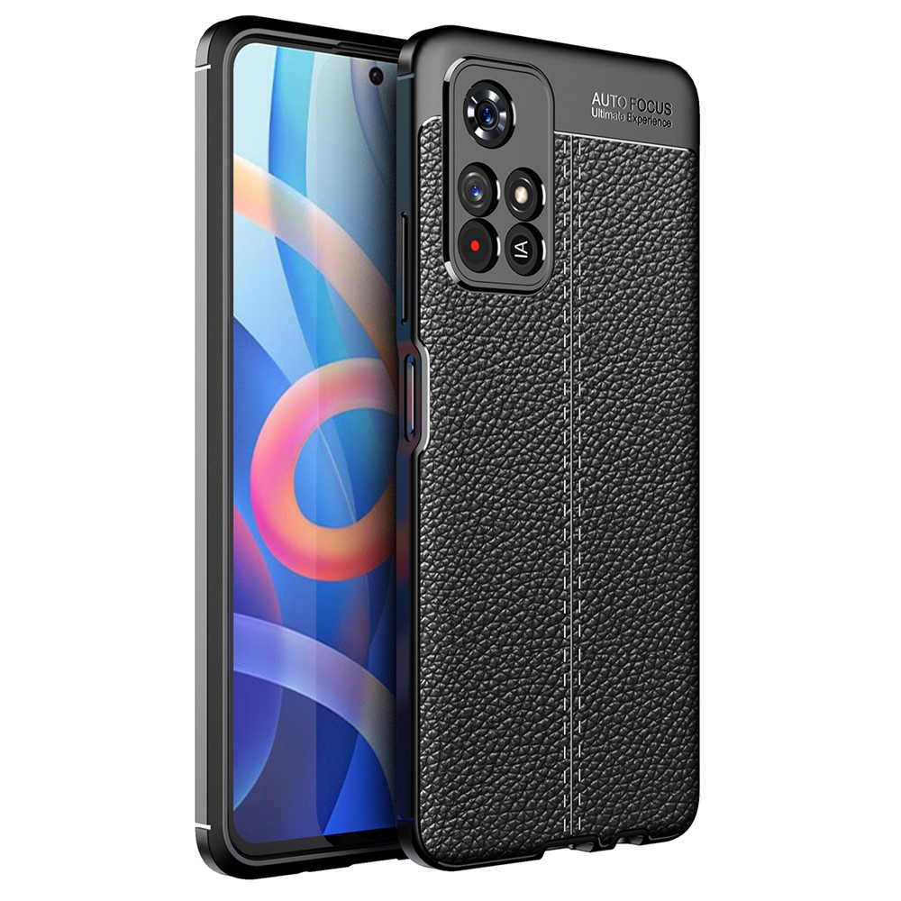 Light Slim Litchi Texture Soft Durable TPU Anti-fall Phone Case Shell for Xiaomi Redmi Note 11/Poco M4 Pro 5G - Black-1