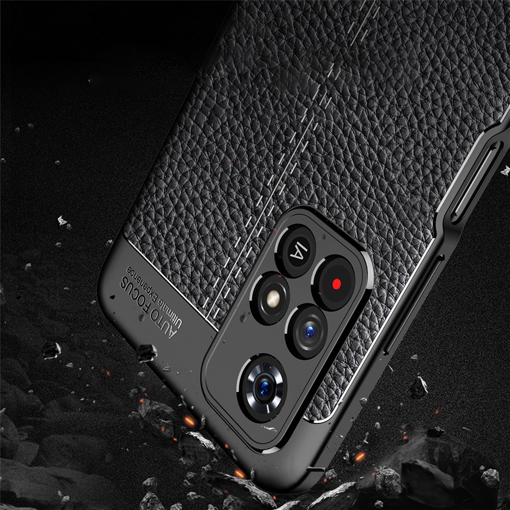 Light Slim Litchi Texture Soft Durable TPU Anti-fall Phone Case Shell for Xiaomi Redmi Note 11/Poco M4 Pro 5G - Black-4